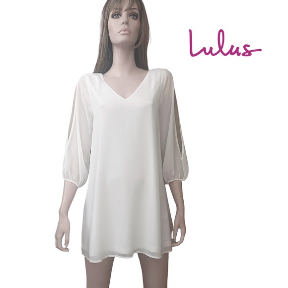 Lulu's Chiffon Cold Shoulder Shift Dress Tunic Wedding open sleeve Flowy Angelic - Picture 1 of 16